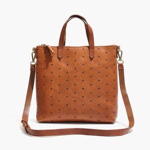 Madewell Perforated Saddle Brown Perforated Leather Transporter Tote